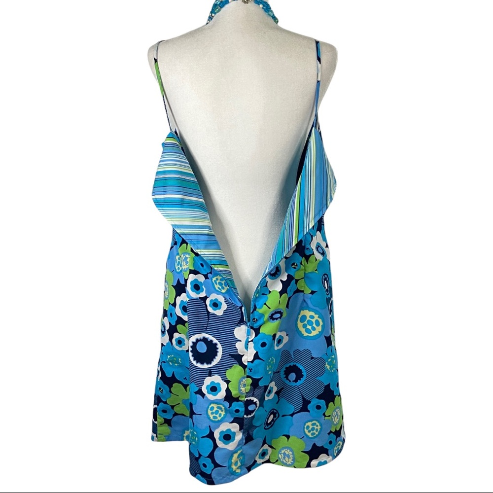 Reversible Sundress Mod Floral / Diagonal Stripes Blue Green Size Large - Picture 5 of 15